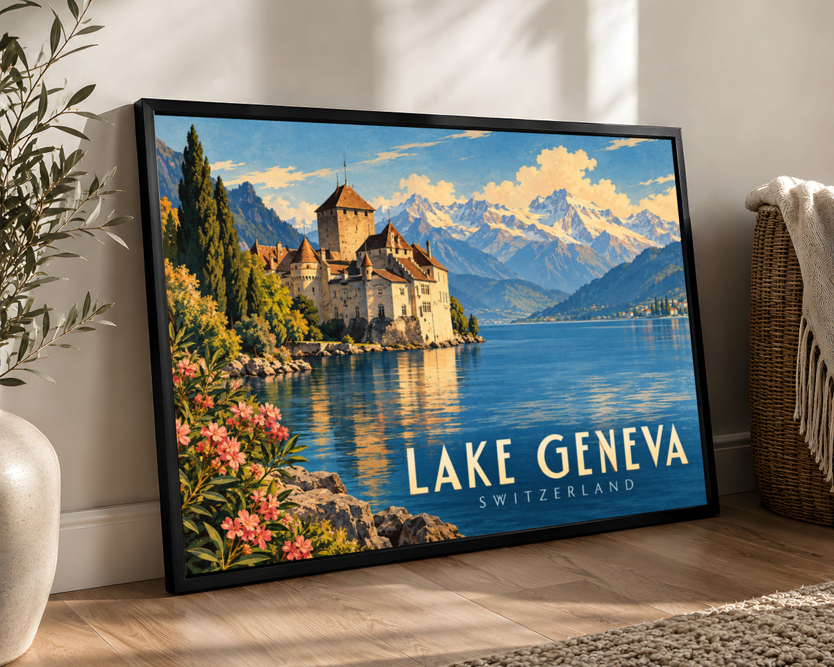 Lake Geneva Switzerland – Retro Travel Poster Wall Art