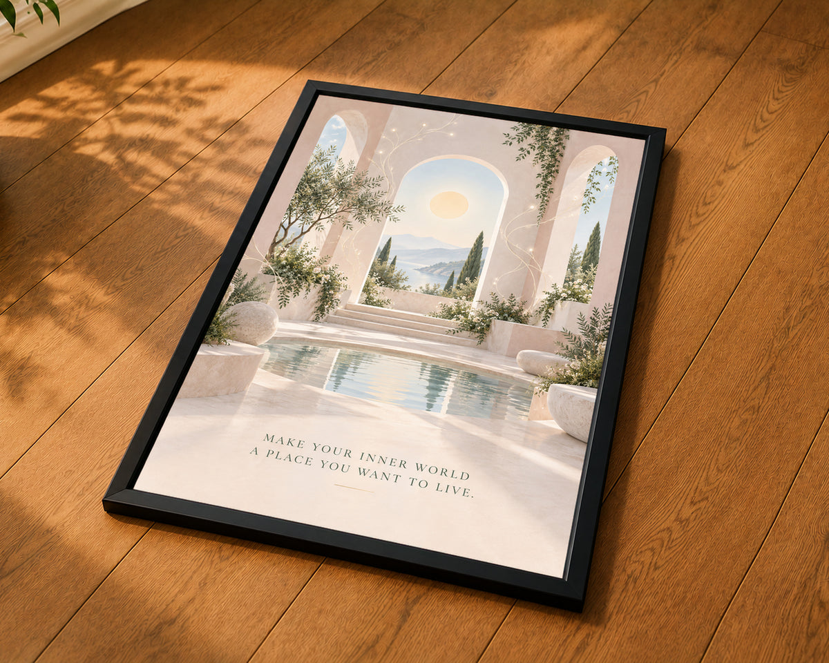 Sunlit Archway Garden – Mediterranean-inspired serene motivational art print