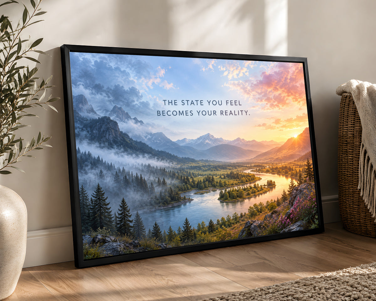 Mountain River Sunrise – Mindset Quote Art Print