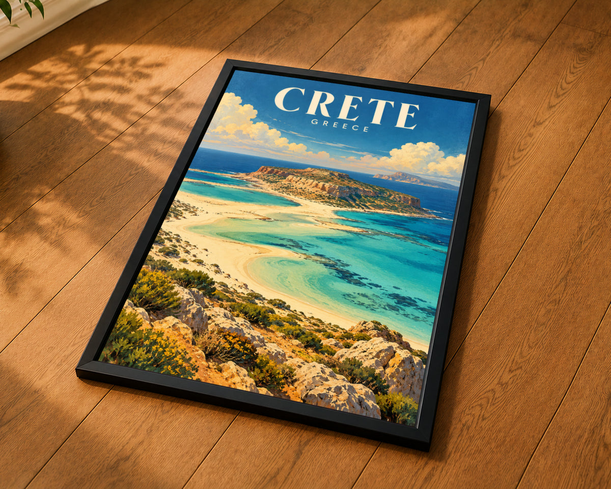 Crete Coast Poster – Retro Travel Landscape Art Print