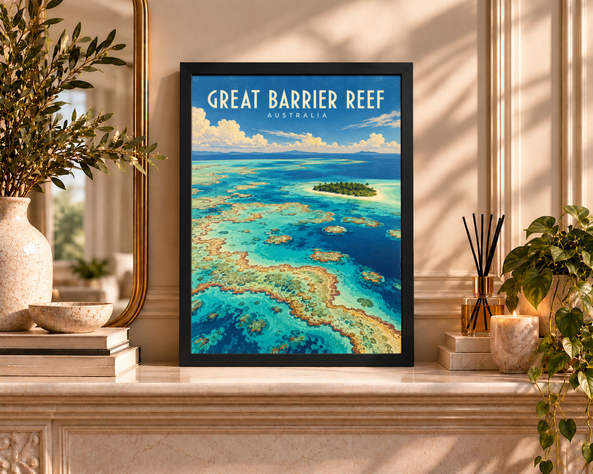 Great Barrier Reef Australia – Retro Travel Poster Wall Art