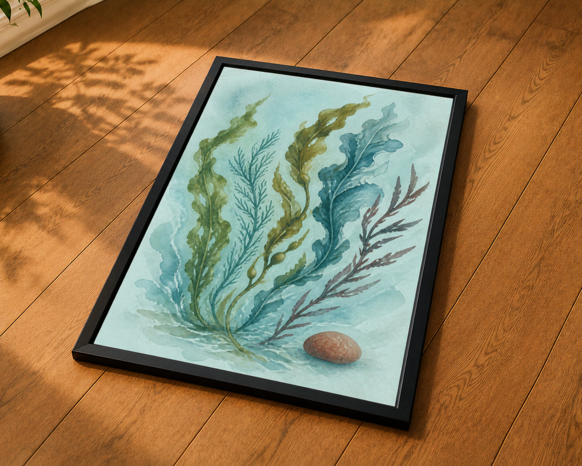 Seaweed and Pebble Watercolour – Coastal Botanical Art Print