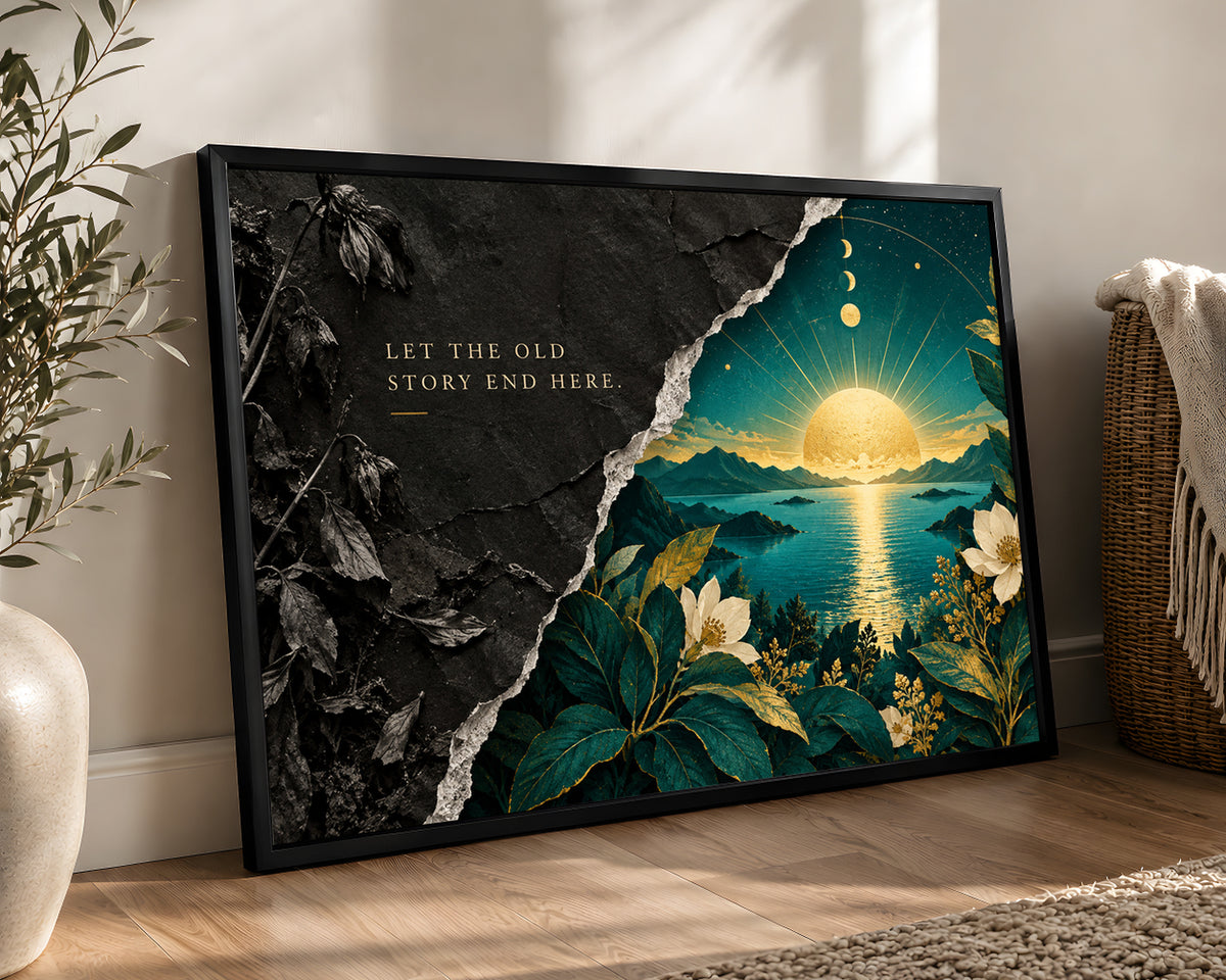 Old Story End Here – Sun and Mountains Wall Art Poster