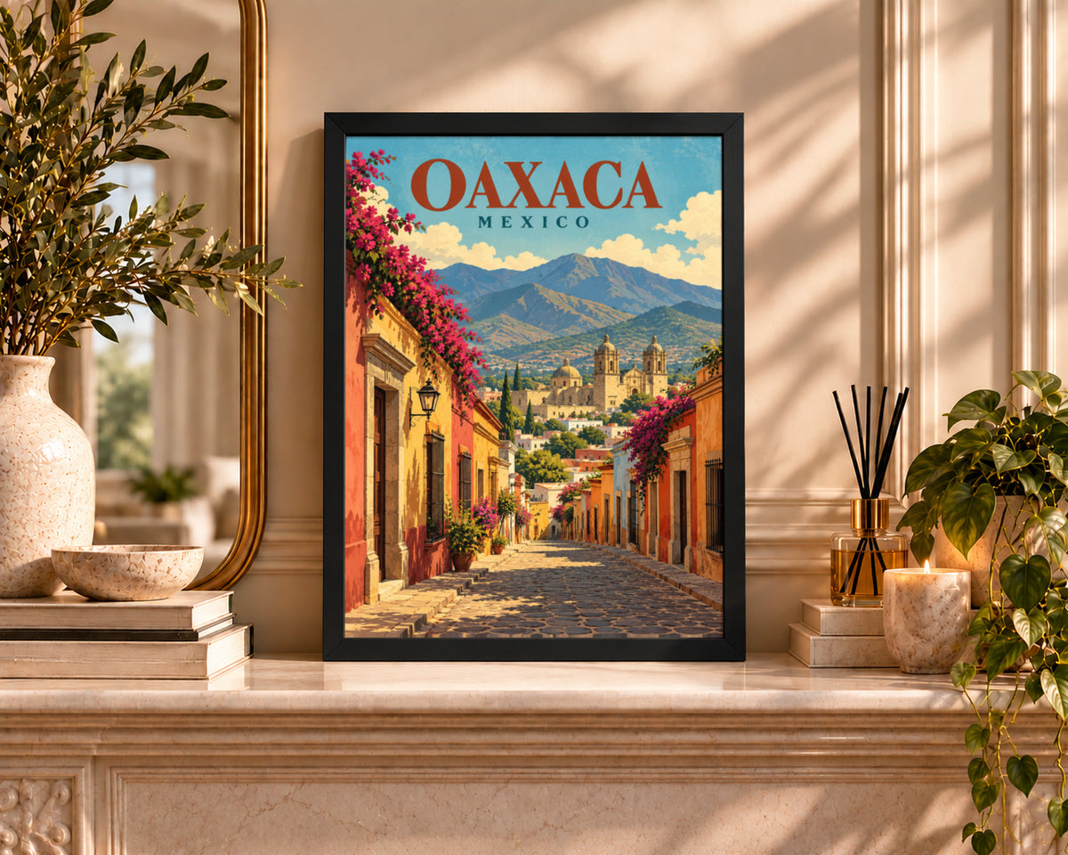 Oaxaca Mexico Street View – Vintage Travel Poster Art Print