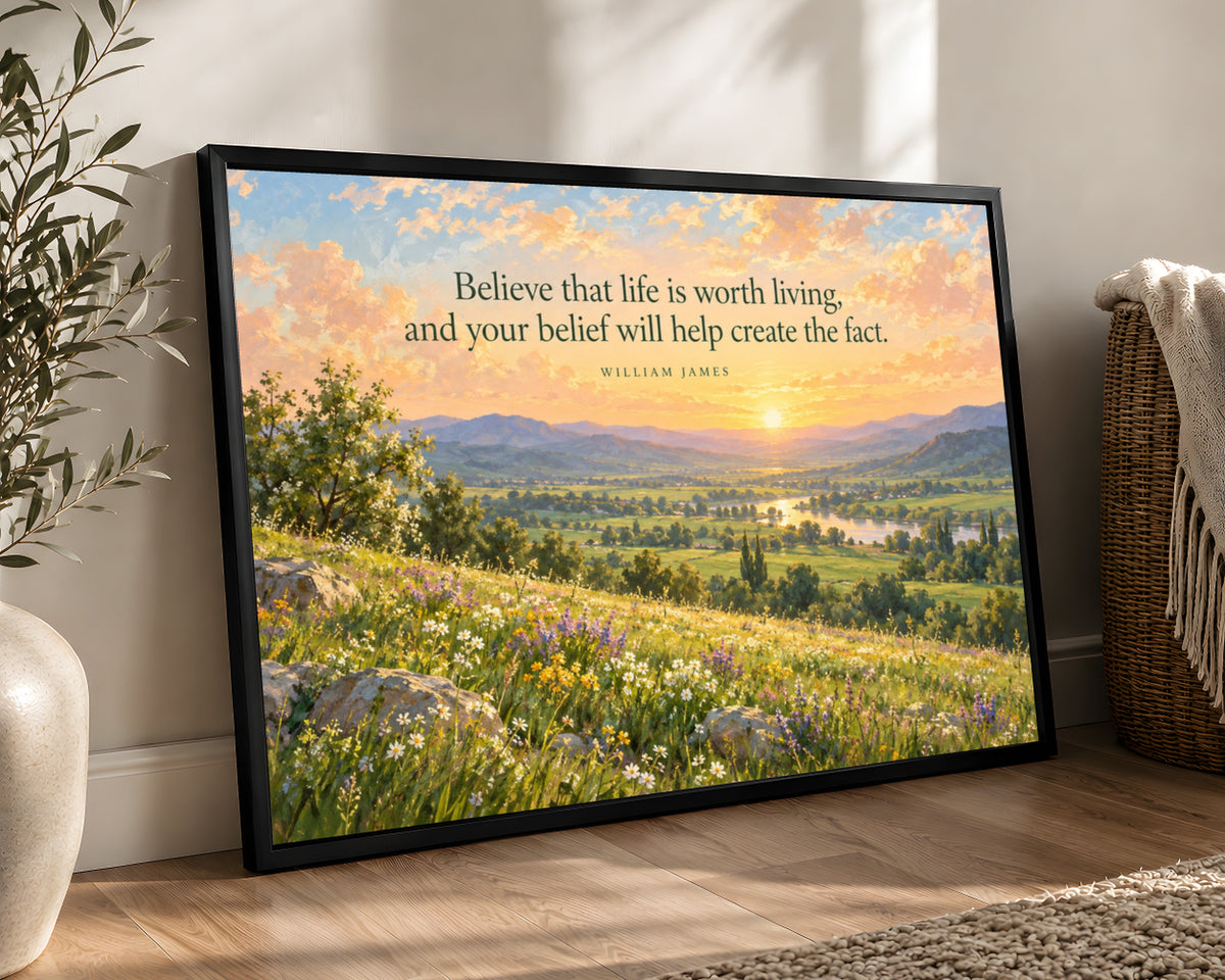 Sunlit Valley Belief Quote – Inspirational Landscape Art Print