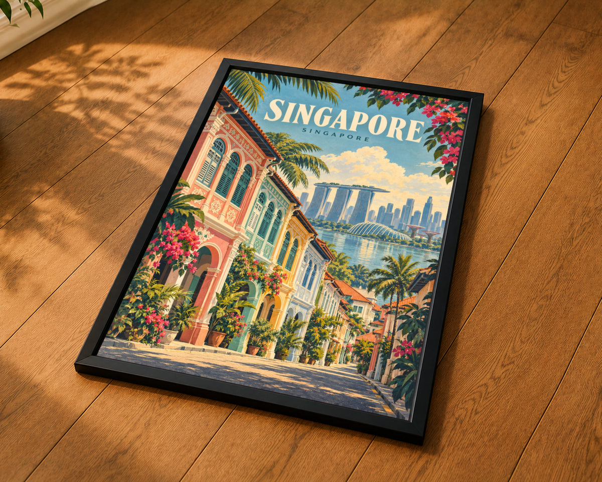 Singapore Heritage Streetscape – Vintage Travel Poster Art Print