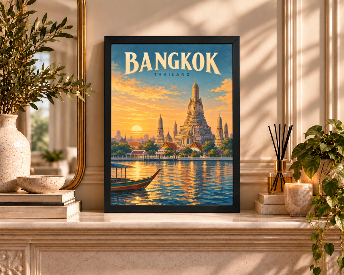 Bangkok at Sunset – Retro Travel Poster Art Print