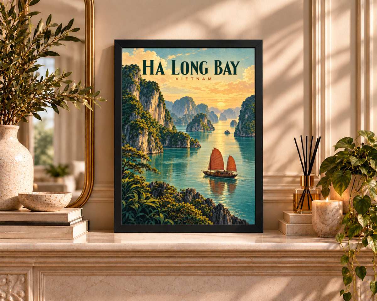 Ha Long Bay Sunset Sail – Vintage Travel Poster Wall Art