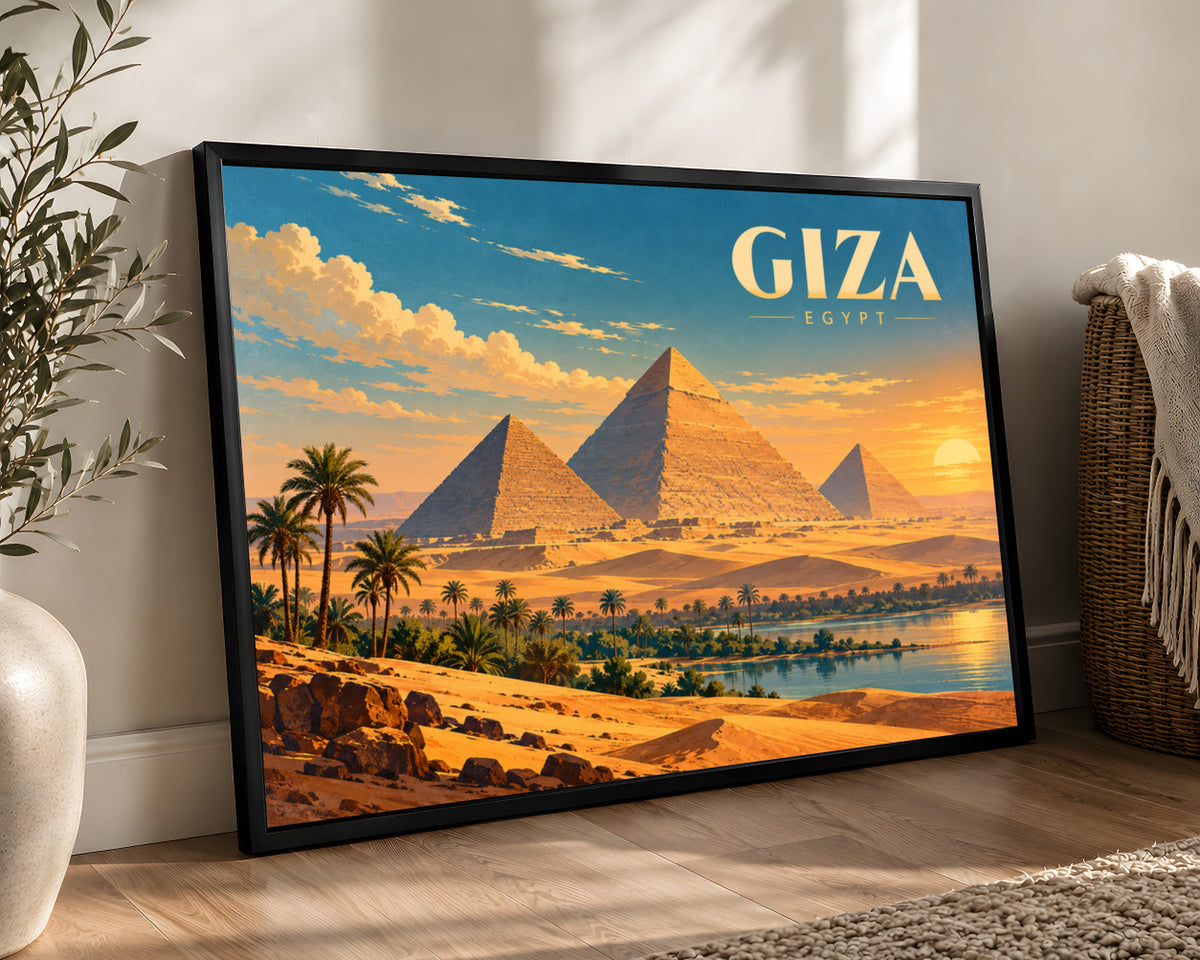 Giza Desert Sunset – Vintage Travel Poster Art Print