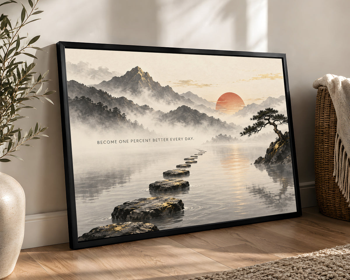 Misty Mountain Path at Sunrise – Self-Improvement Landscape Art Print