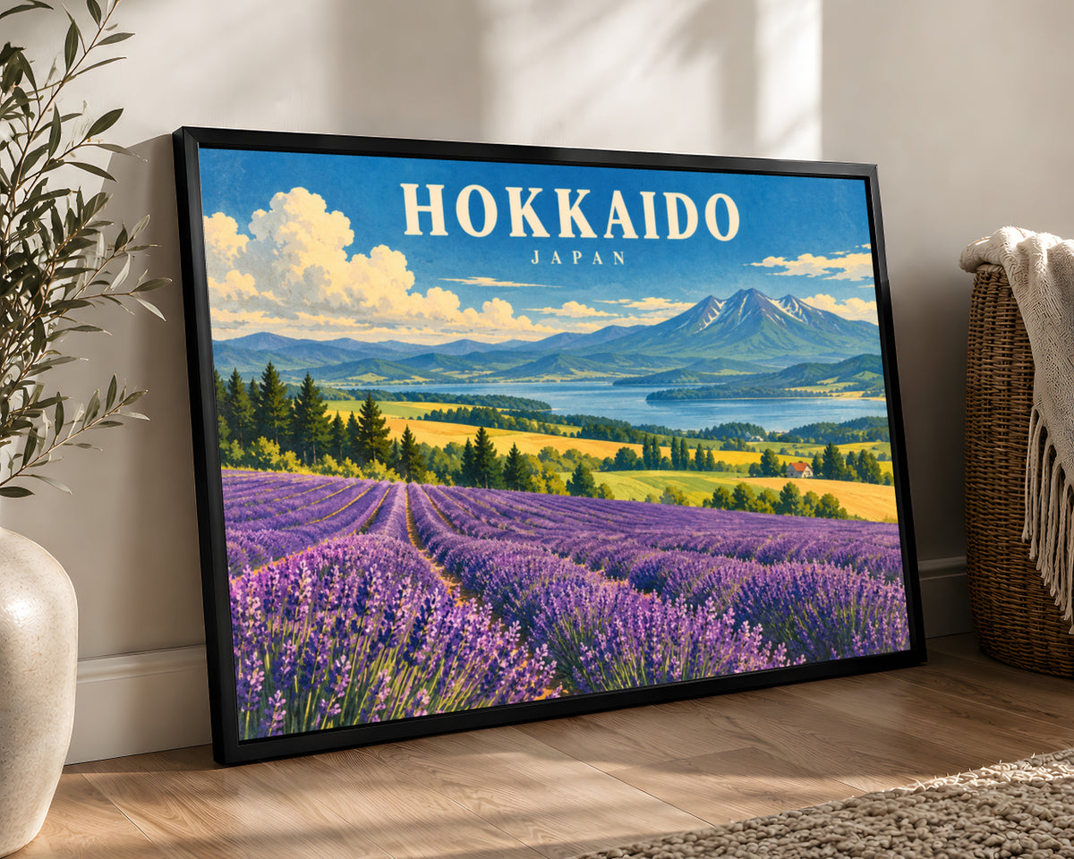 Hokkaido Lavender Landscape – Vintage Japan Travel Poster Wall Art