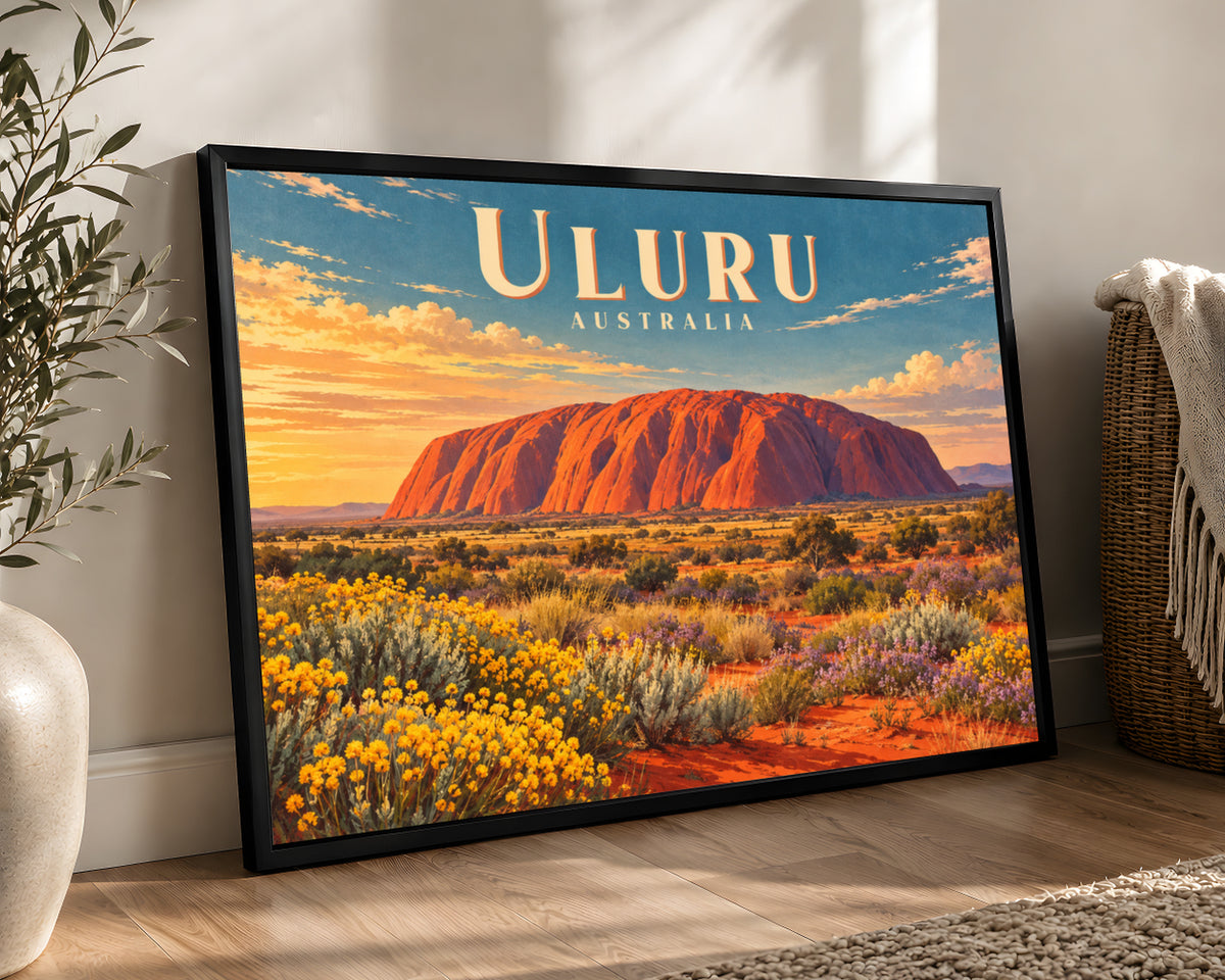 Uluru Australia Sunset Landscape – Vintage Travel Poster Art Print