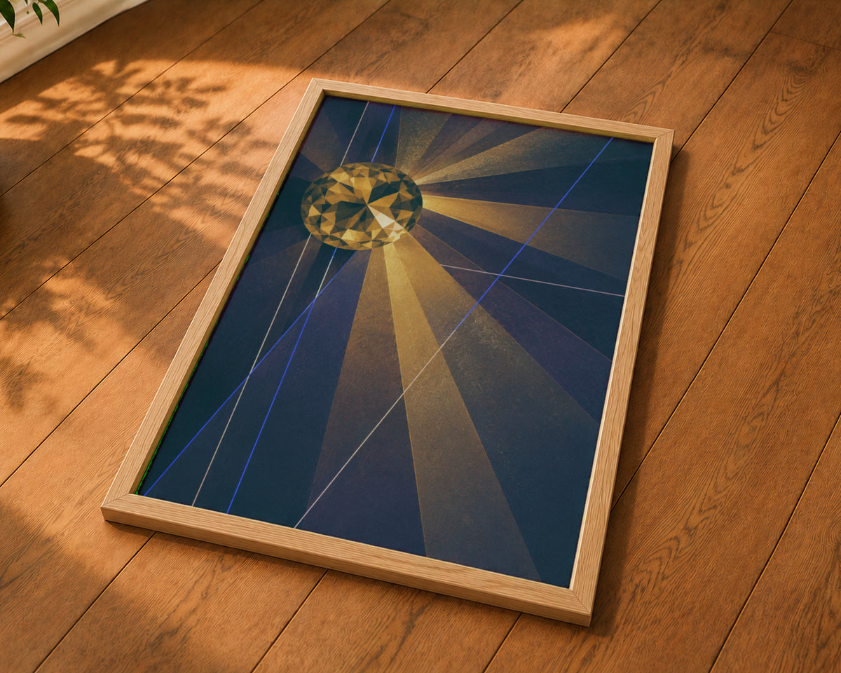 Amber Prism Sunburst – Geometric Abstract Wall Art