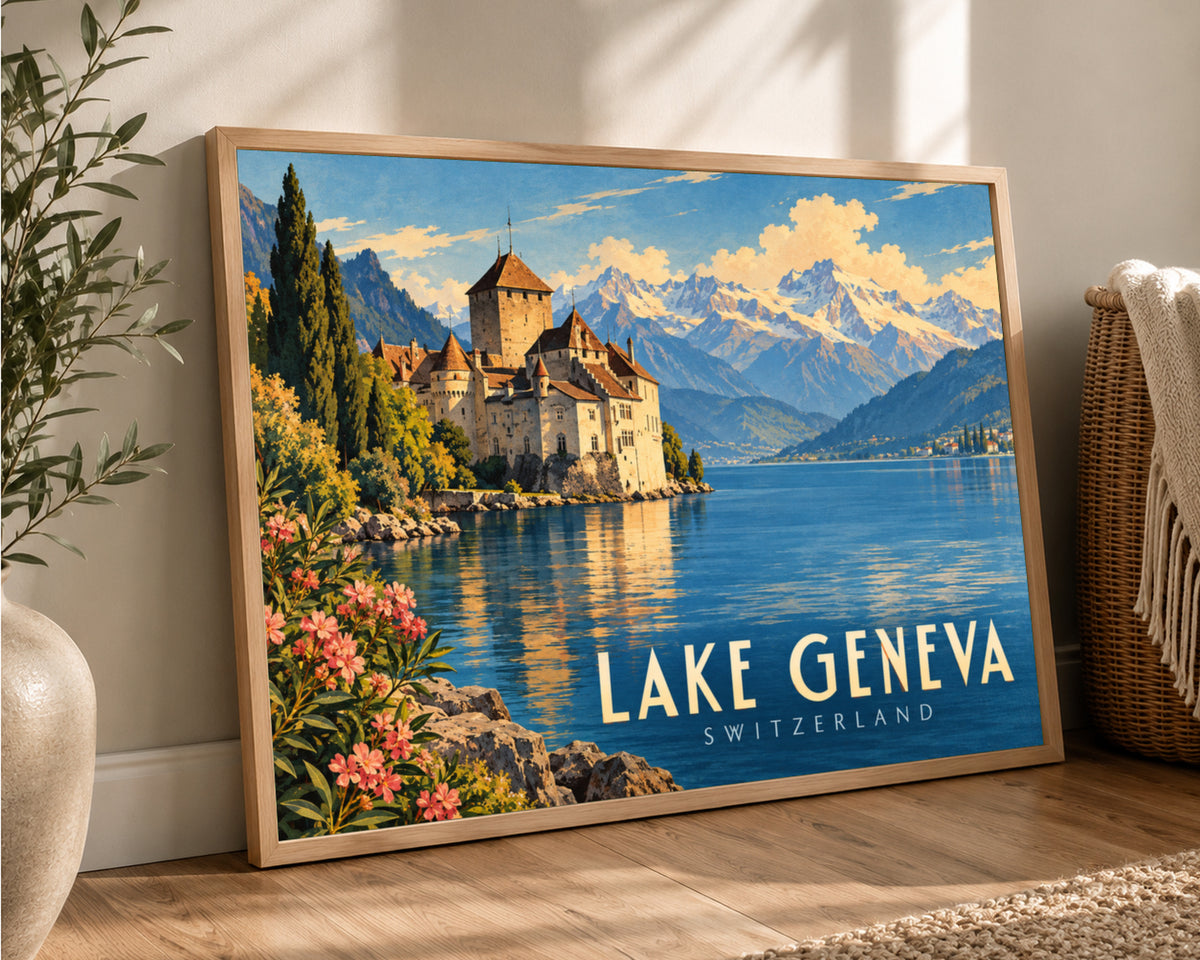 Lake Geneva Switzerland – Retro Travel Poster Wall Art