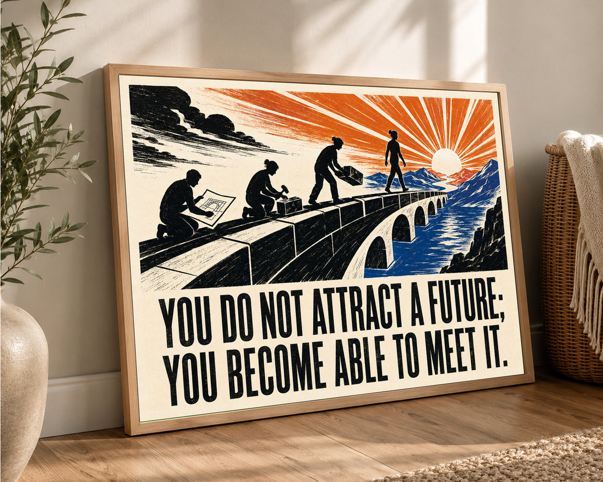 Bridge Builders at Sunrise – Inspirational Construction Quote Art Print