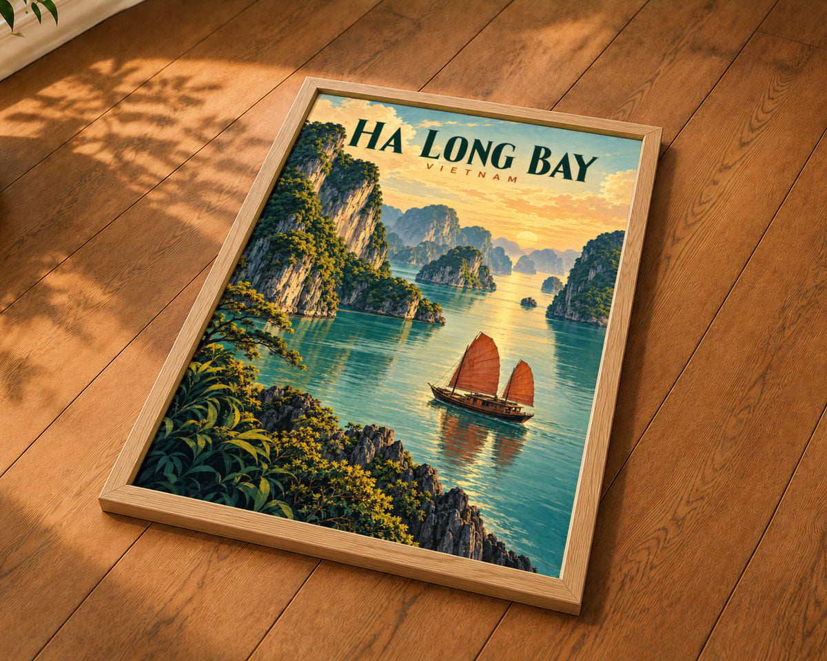 Ha Long Bay Sunset Sail – Vintage Travel Poster Wall Art