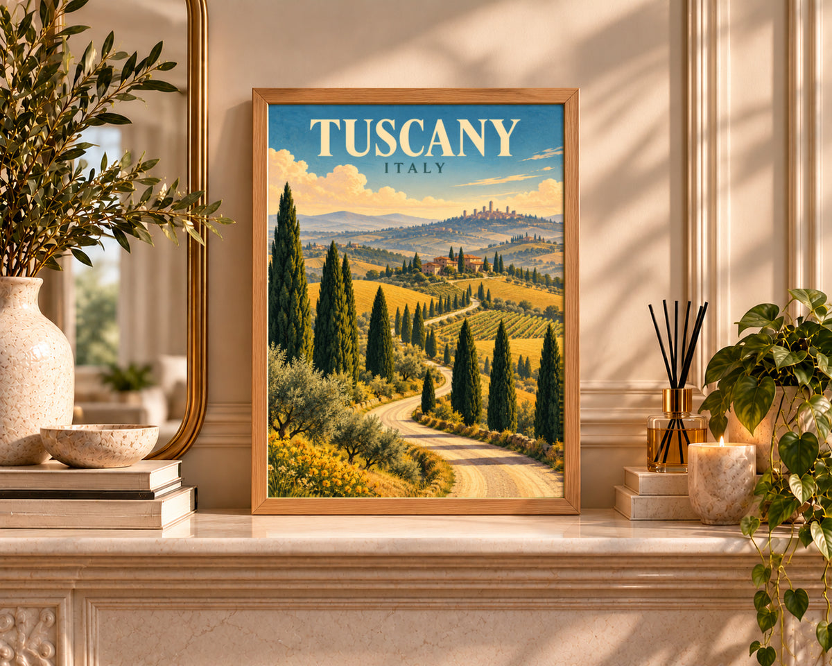Tuscany Italy – Vintage Travel Landscape Poster