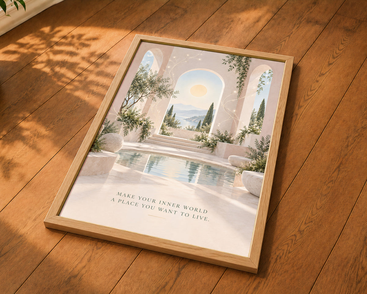 Sunlit Archway Garden – Mediterranean-inspired serene motivational art print