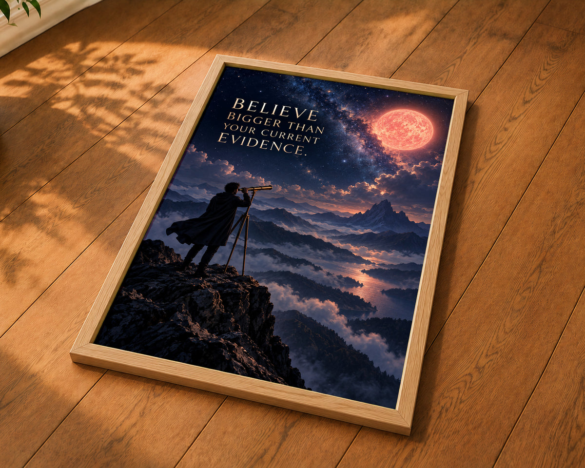 Believe Bigger Than Evidence – Moonlit Motivational Wall Art Poster