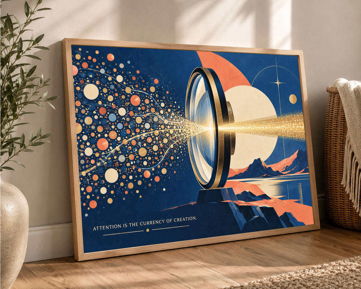 Attention is the Currency of Creation – Retro-Futurist Creative Focus Poster