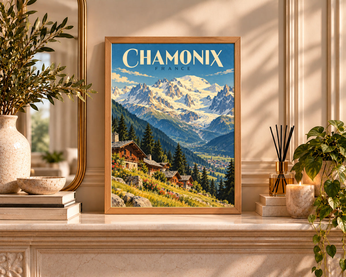 Chamonix Alpine Village – Vintage Travel Poster Art Print