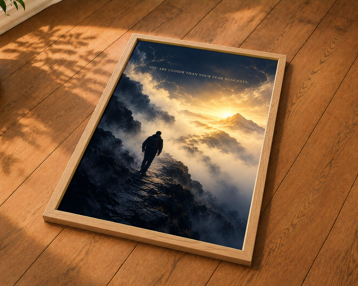 Closer Than Fear – Motivational Mountain Sunrise Art Print
