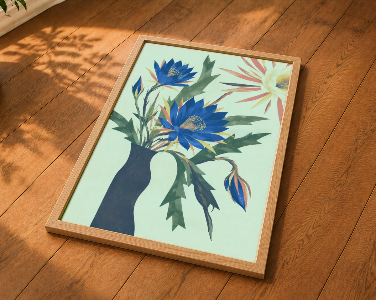 Blue Floral Vase – Retro Floral Wall Art Poster
