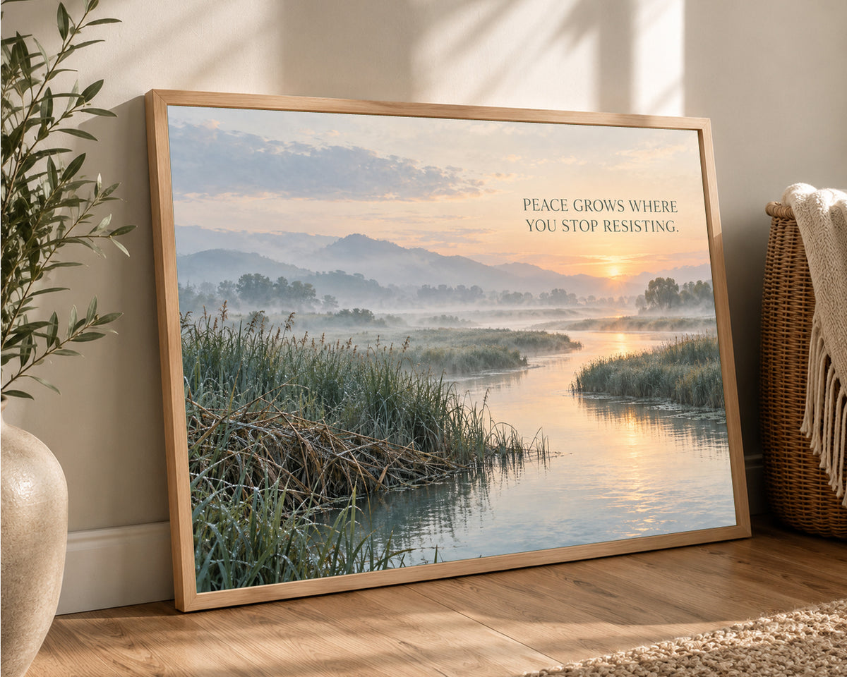 Peace Over Misty River – Misty Landscape Inspirational Poster