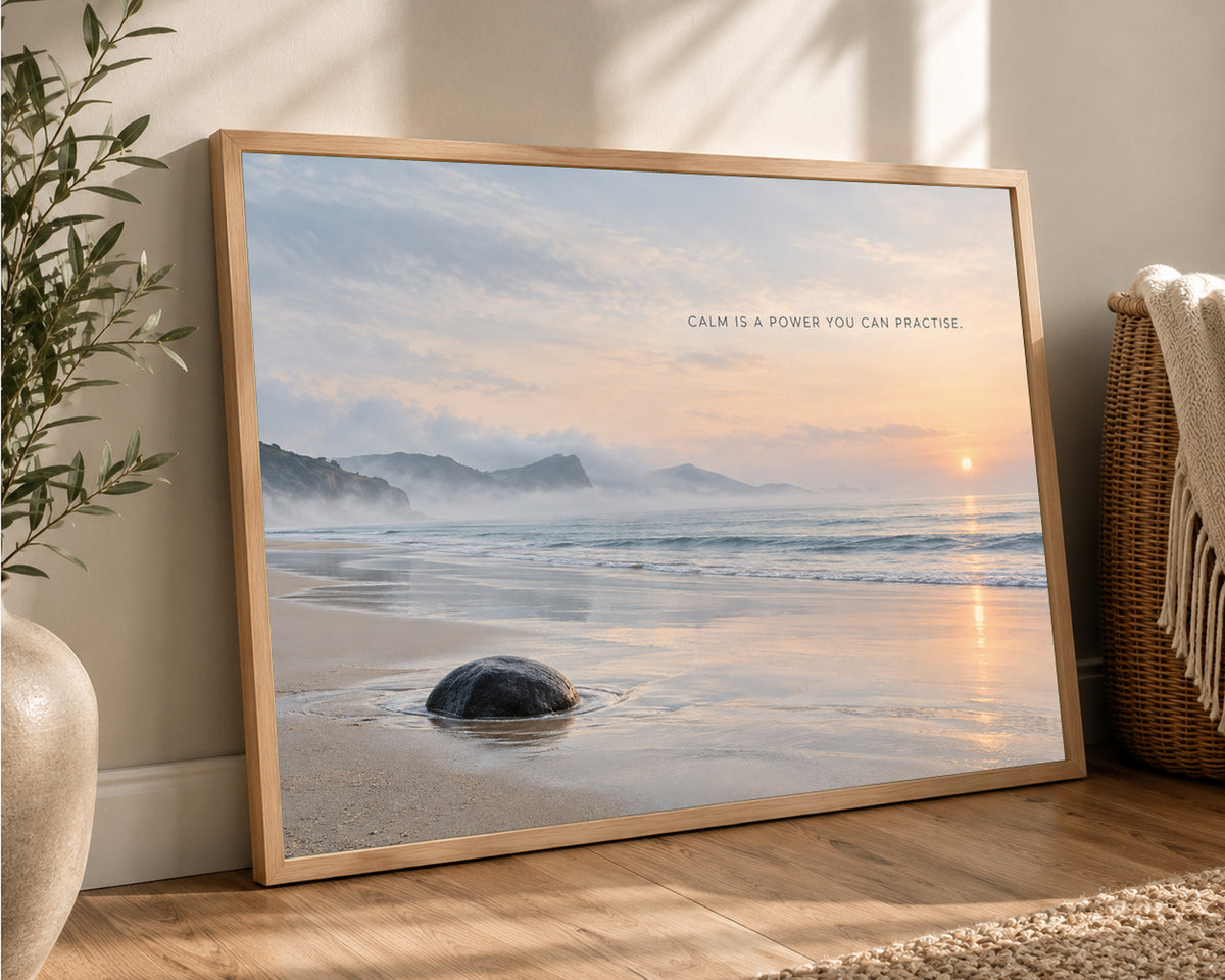 Calm Is a Power You Can Practise – Serene Coastal Sunrise Art Print