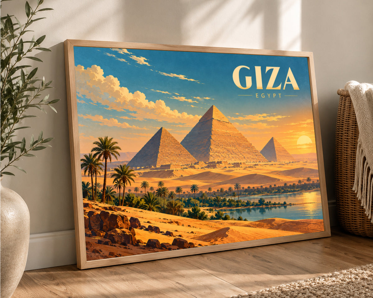 Giza Desert Sunset – Vintage Travel Poster Art Print