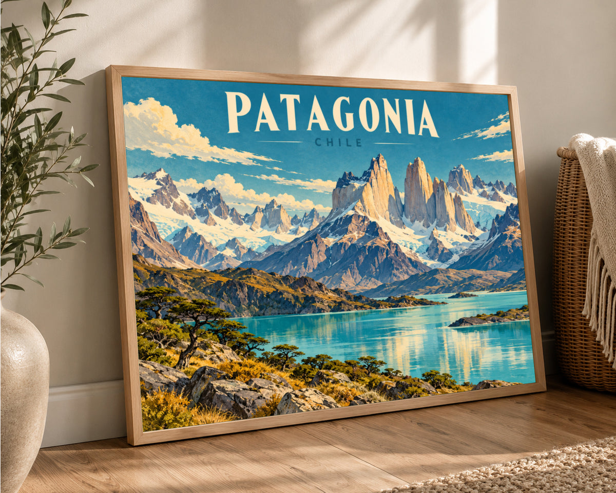 Patagonia Chile Mountain Lake – Vintage Travel Landscape Art Print