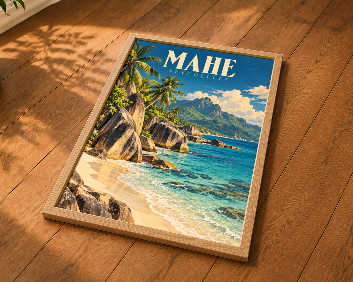 Mahé Seychelles Tropical Coast – Retro Tropical Travel Poster