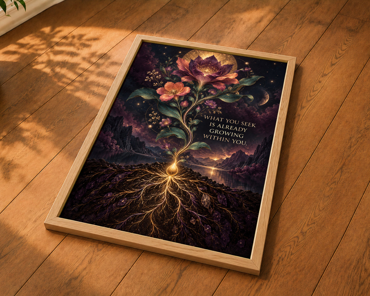 Cosmic Bloom Within – Self-Growth Fantasy Quote Art Print