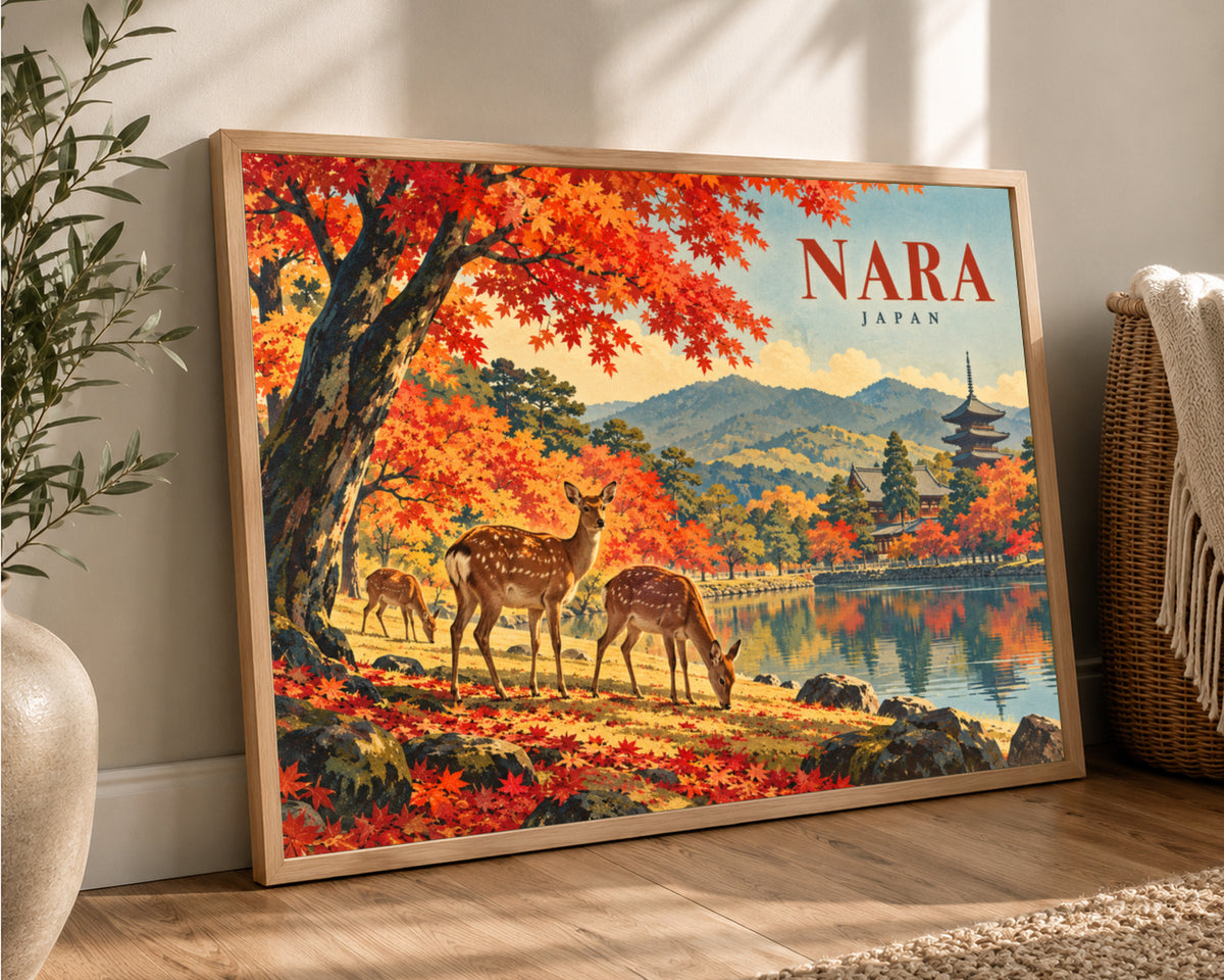 Nara Autumn Deer – Vintage Japanese Travel Poster Art Print