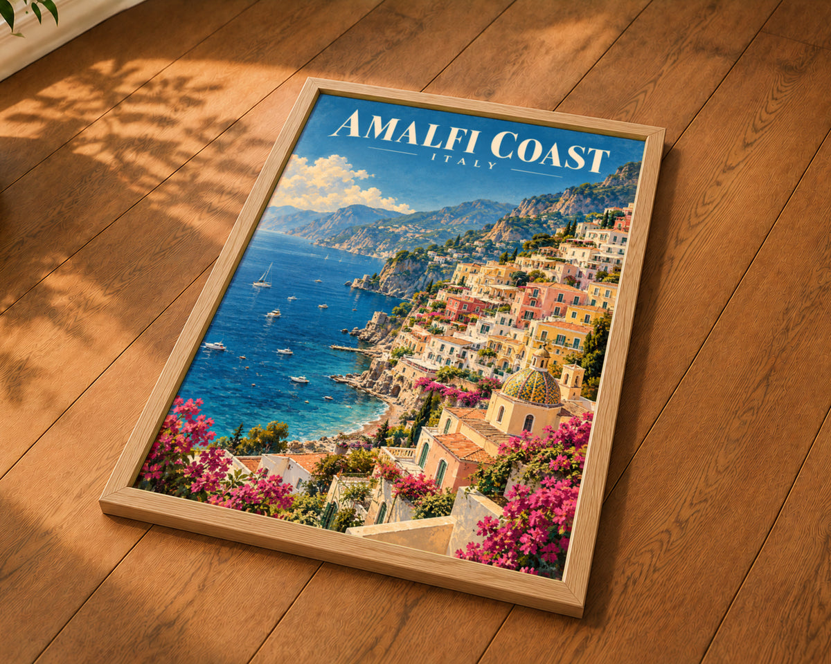 Amalfi Coast Italy – Vintage Coastal Travel Poster