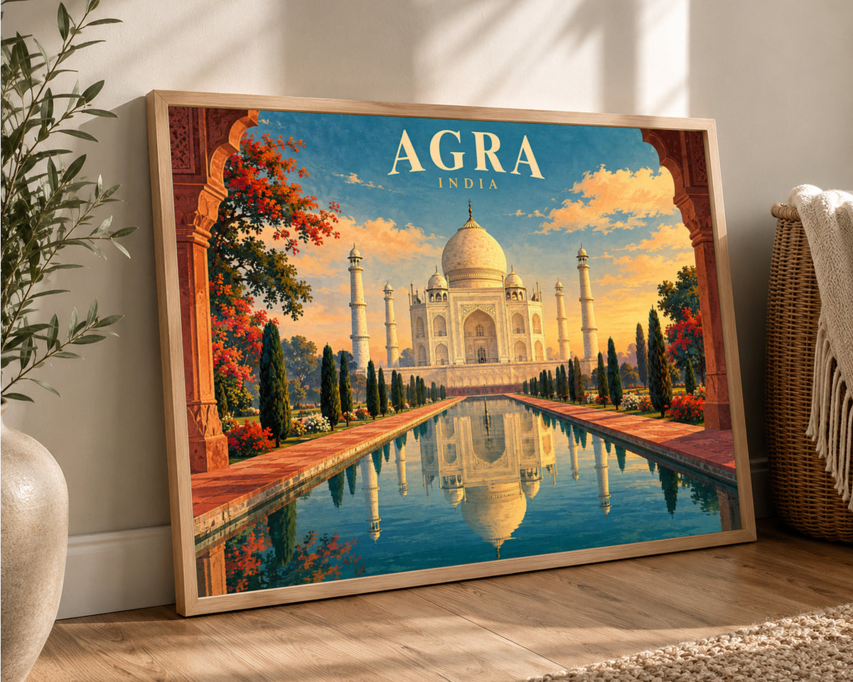 Agra India Taj Mahal Garden View – Symmetrical Travel Poster Wall Art