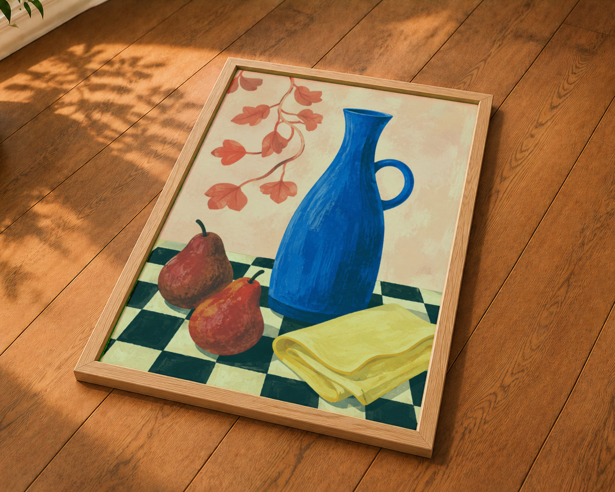 Blue Vase with Pears – Still Life Art Print