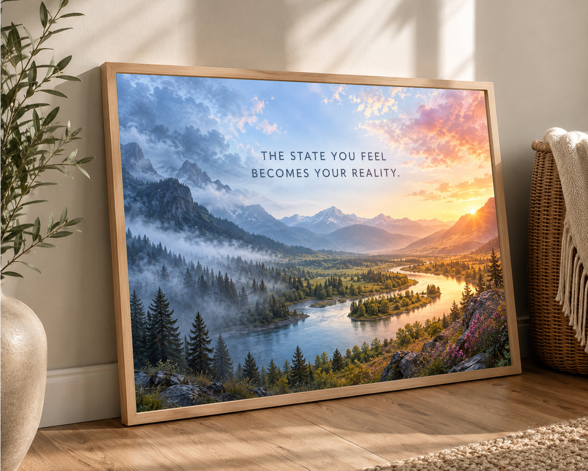 Mountain River Sunrise – Mindset Quote Art Print
