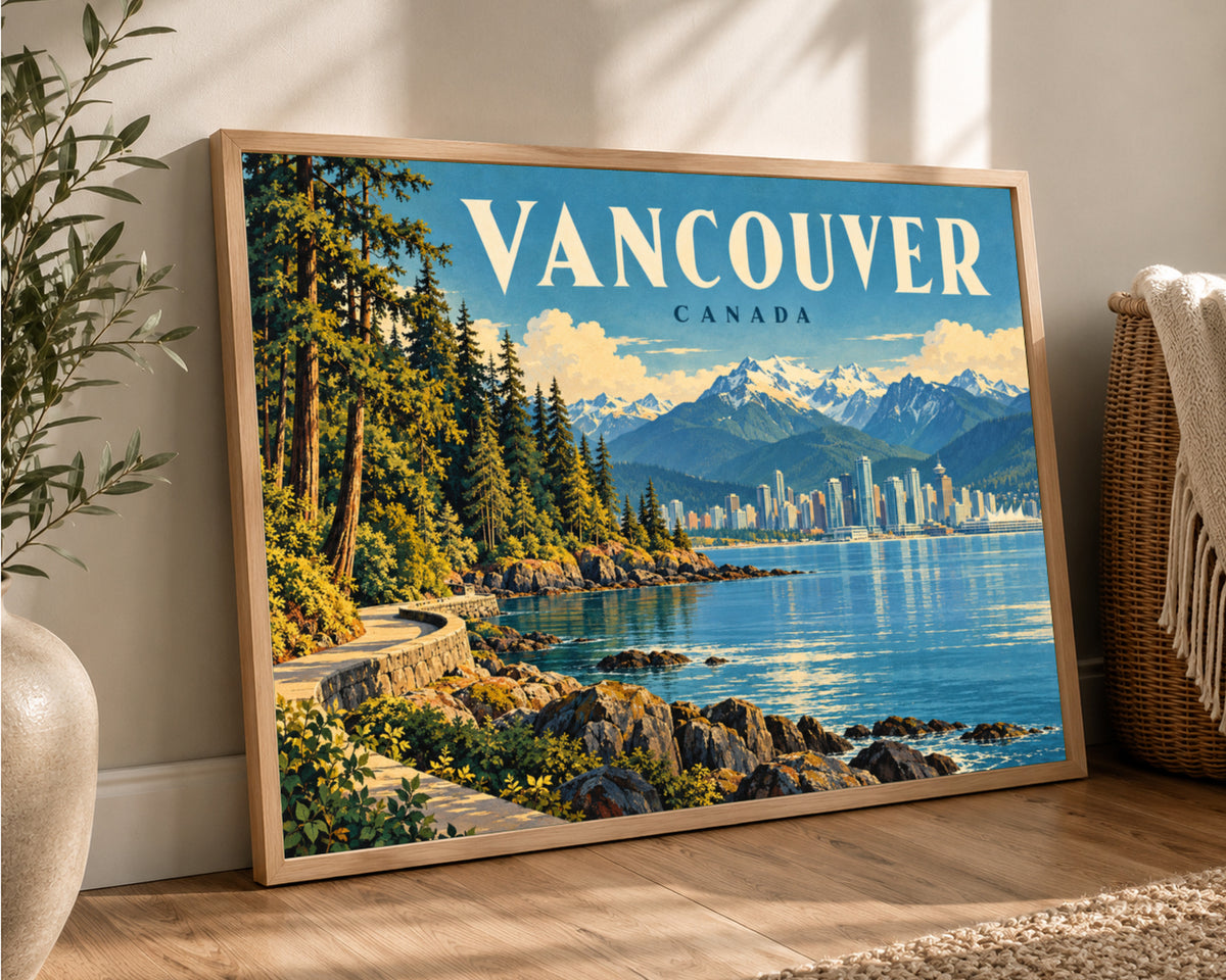 Vancouver Waterfront Poster – Vintage Travel Skyline Wall Art