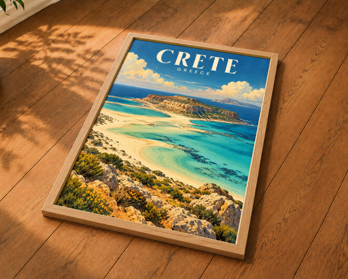 Crete Coast Poster – Retro Travel Landscape Art Print