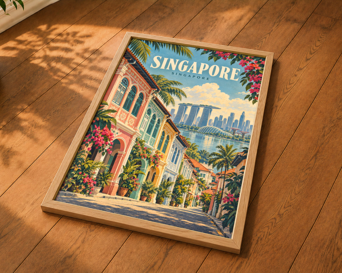 Singapore Heritage Streetscape – Vintage Travel Poster Art Print