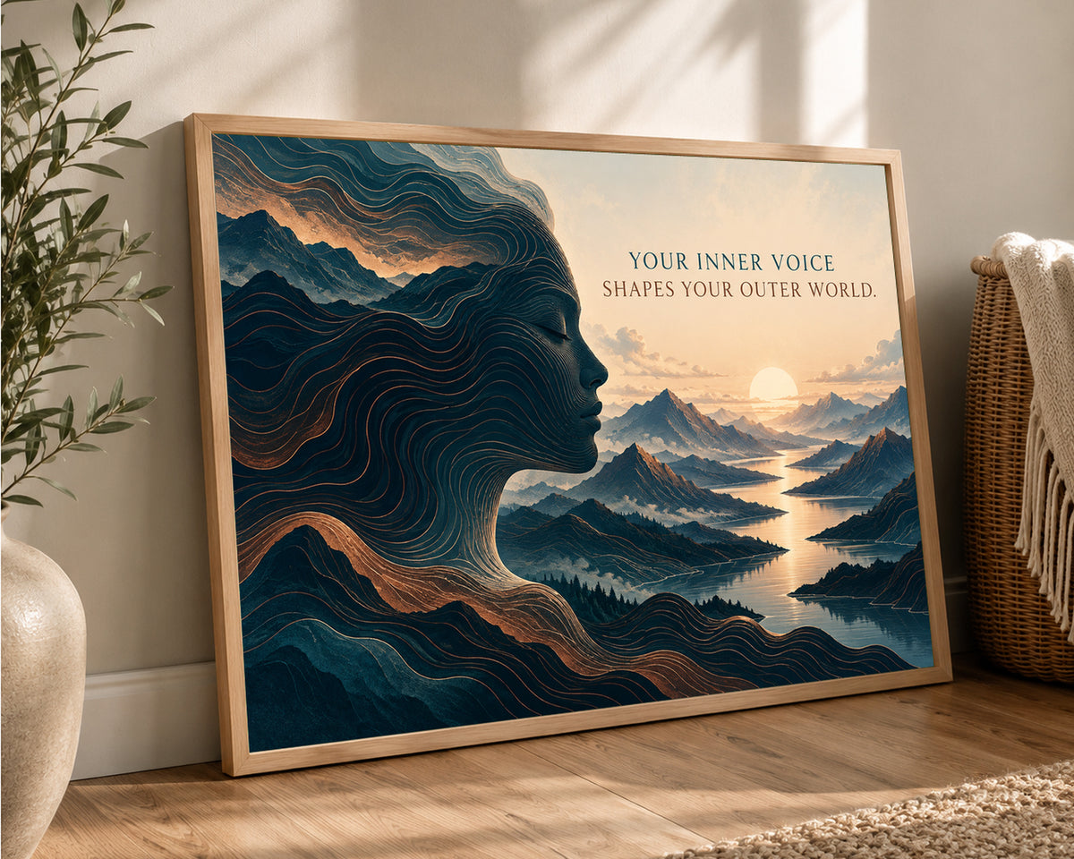 Inner Voice Landscape Silhouette – Inspirational Mountain Sunrise Art Print