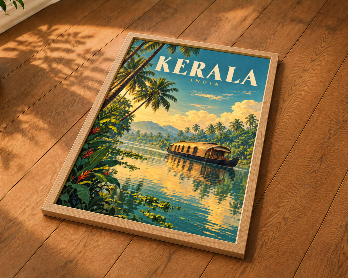 Kerala India Tropical River Scene – Vintage Travel Poster Wall Art