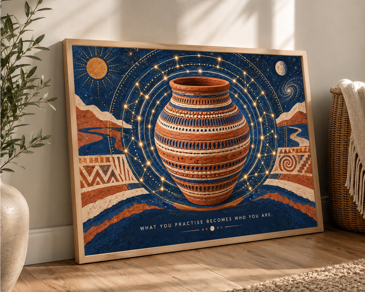 Celestial Terra Vessel – What You Practise Becomes Who You Are Quote Art Print