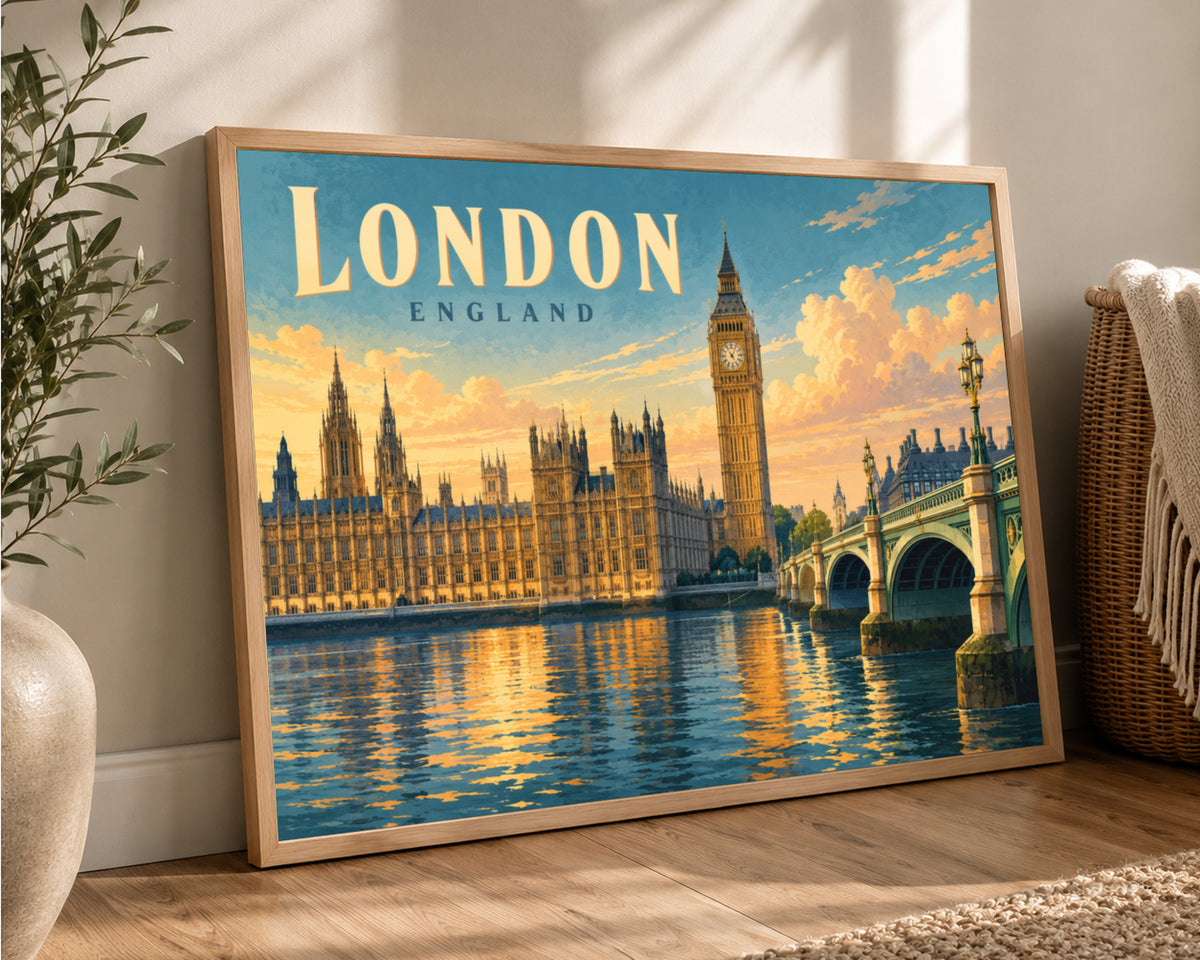 London England Skyline – Westminster Bridge Sunset Art Print