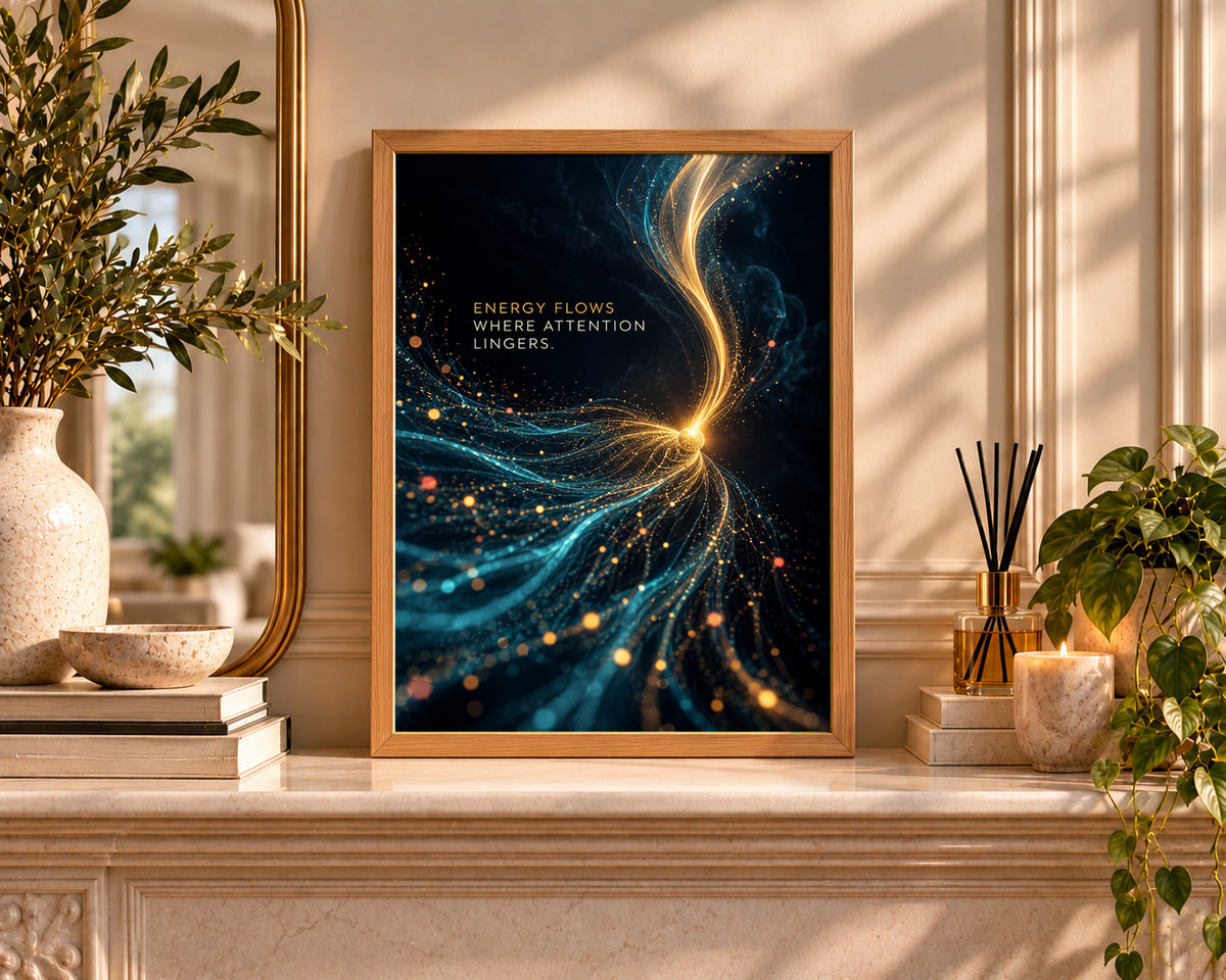 Energy Flows Where Attention Lingers – Abstract Light Swirl Art Print