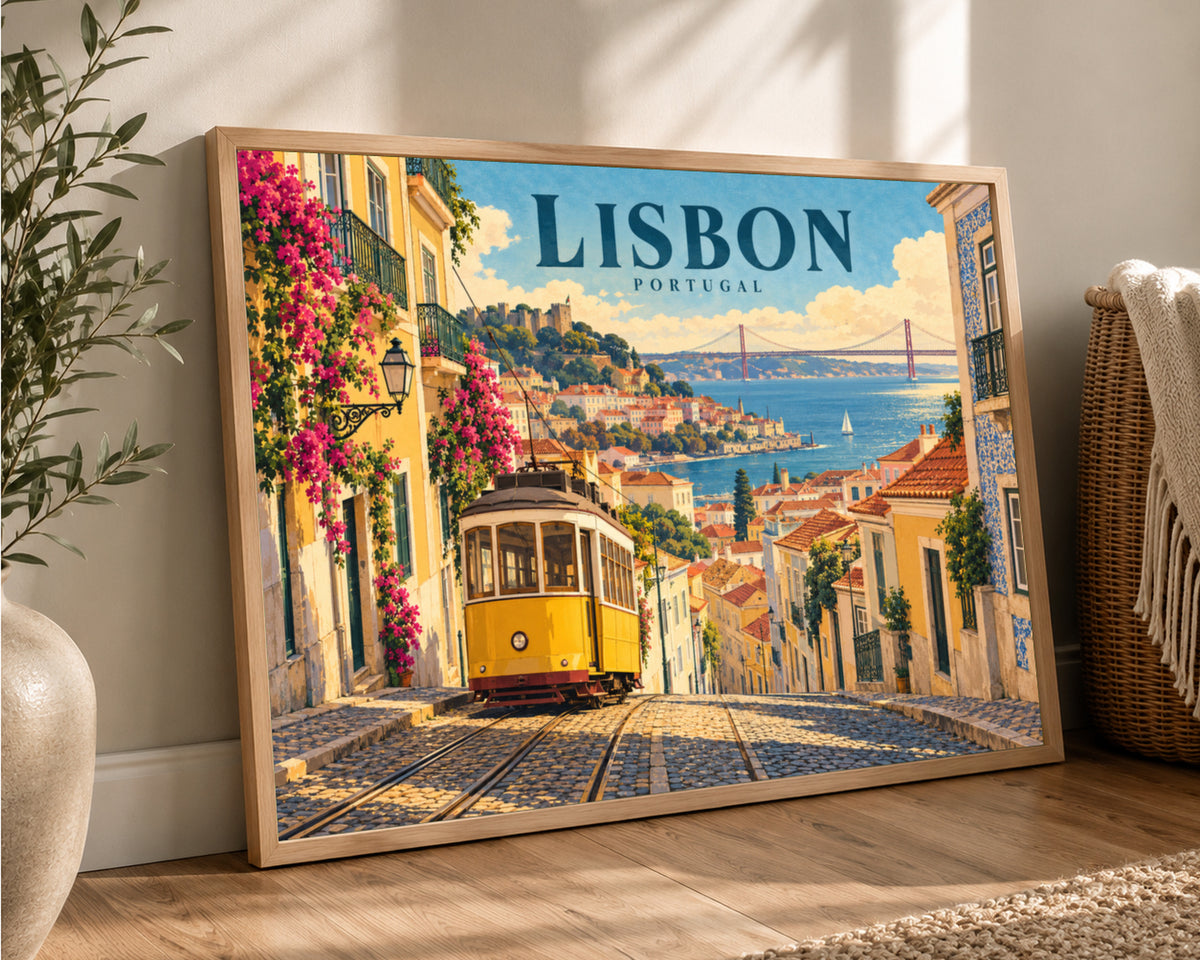 Lisbon Hill Tram View – Vintage Travel Art Poster
