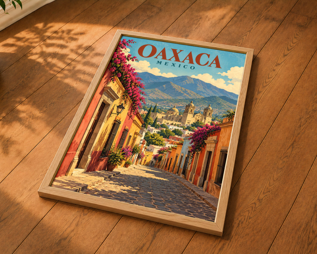 Oaxaca Mexico Street View – Vintage Travel Poster Art Print