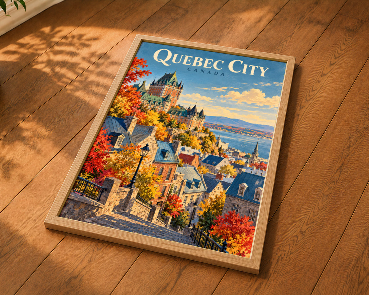Quebec City Autumn View – Vintage Travel Cityscape Poster