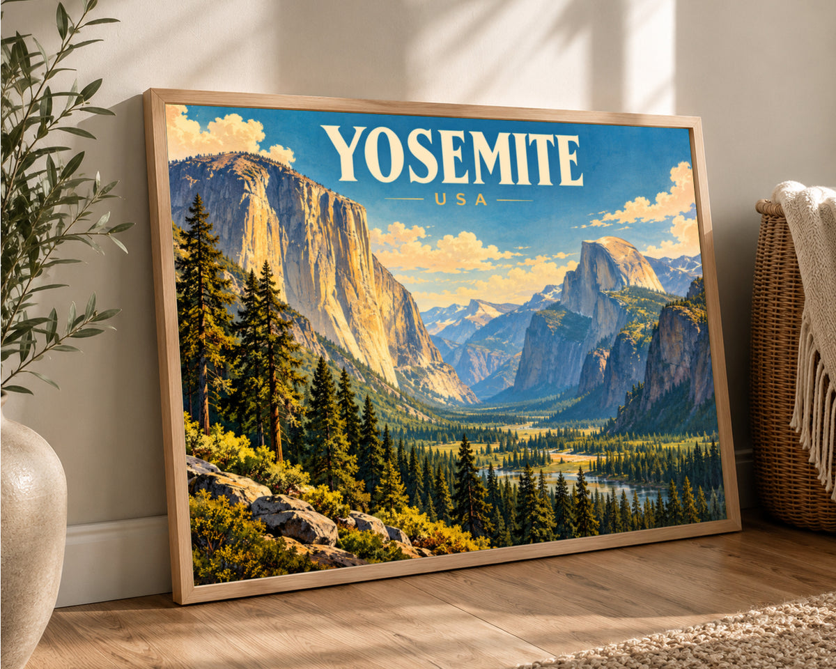 Yosemite Valley – Retro Travel Landscape Art Print